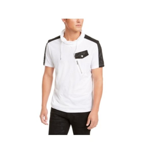 INC International Concepts Other - NWT INC Men Faux Leather Trim Funnel Neck Short Sleeve T-Shirt Size XL $40 5B113